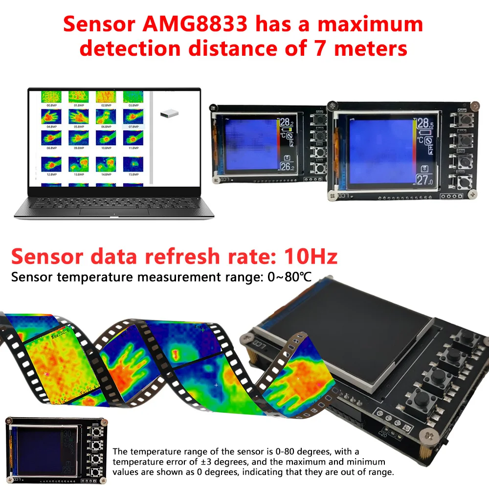 

AMG8833 Digital Infrared Thermal Imaging Camera Automatic Inspect IR Thermal Imager Temperature Sensors 0~80℃