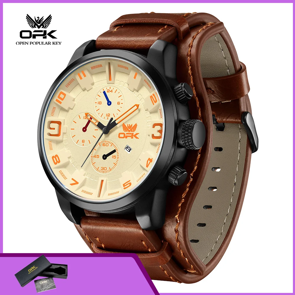 OPK 6091 Watch for Men Original Casual Men's Wristwatch Leather Strap Waterproof Outdoor Sport Men Classic Fashion Quartz Watch