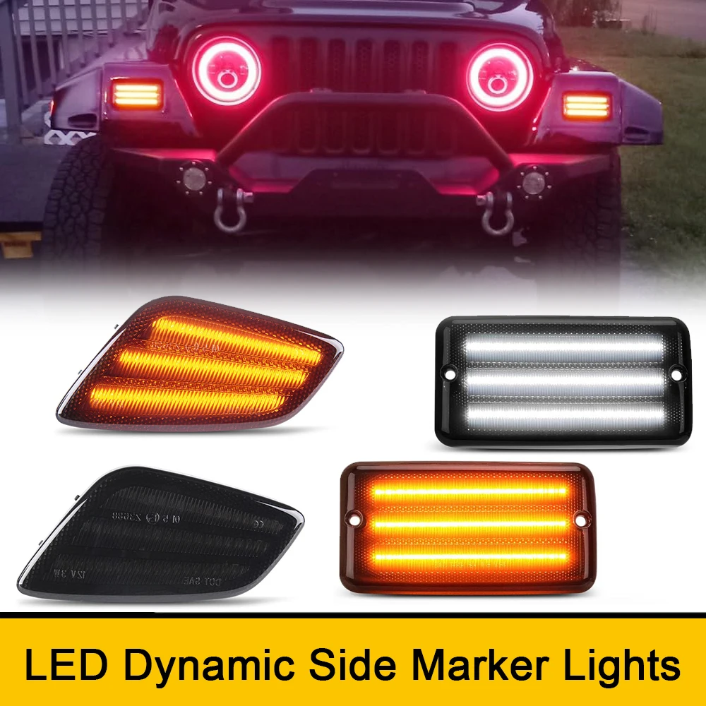 4x No Error DRL Front Fender Side Marker LED Repeat Blinker Indicator Light For Jeep Wrangler TJ 1997-2006 OEM#CH2551120