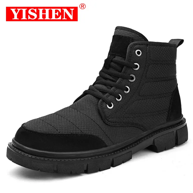 

YISHEN Men's Boots Lace-up Front Combat Boots Shoes Outdoor Warm Faux Fur Lined Cotton Shoes Winter Bottes Pour Hommes