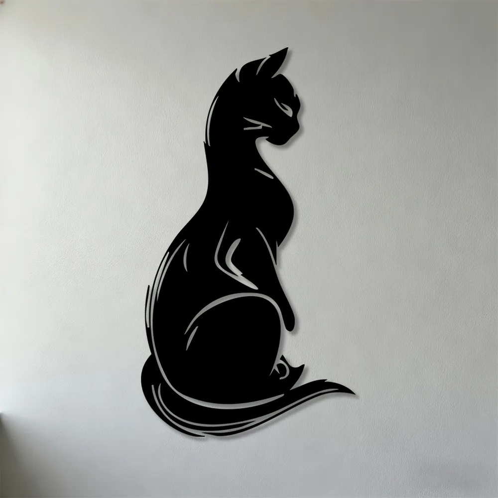 Modern Minimalist Cat Iron Wall Art, Easy Install Metal Silhouette Decor for Home Office Living Room