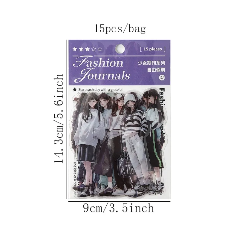 Mr. Paper 15 Sheets/bag Girl Magazine Series Stickers Artistic Style Character Dressing Materials Handbook Stickers Stationery