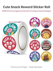 500Pcs/Roll Cartoon Dessert Reward Encourage Stickers,3.0cm/1.2inch Round Perfect For Learning Rewards Game Toys Gift Seal