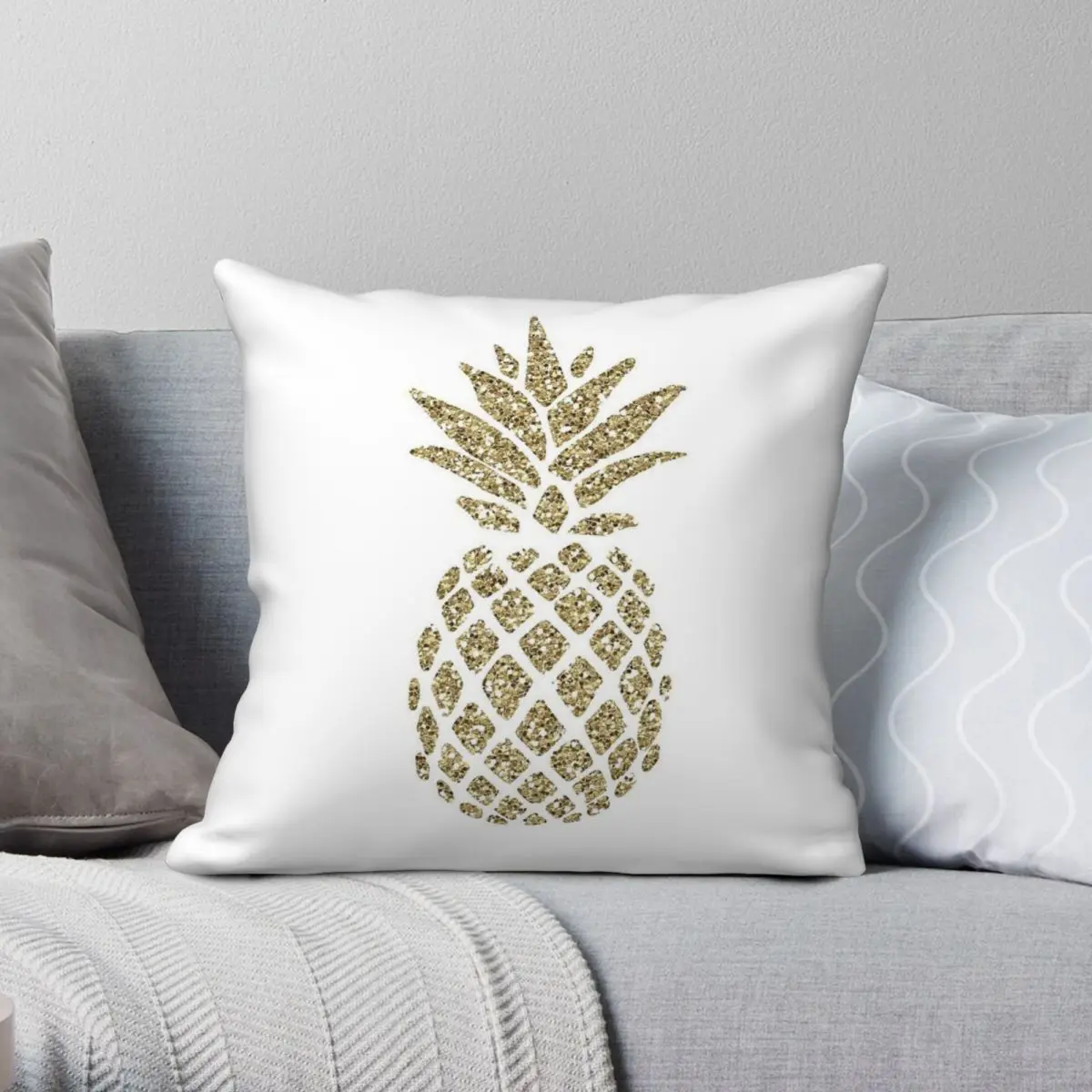 Gold Glitter Pineapple Square Pillowcase Polyester Linen Velvet Creative Zip Decorative Pillow Case Home Cushion Cover