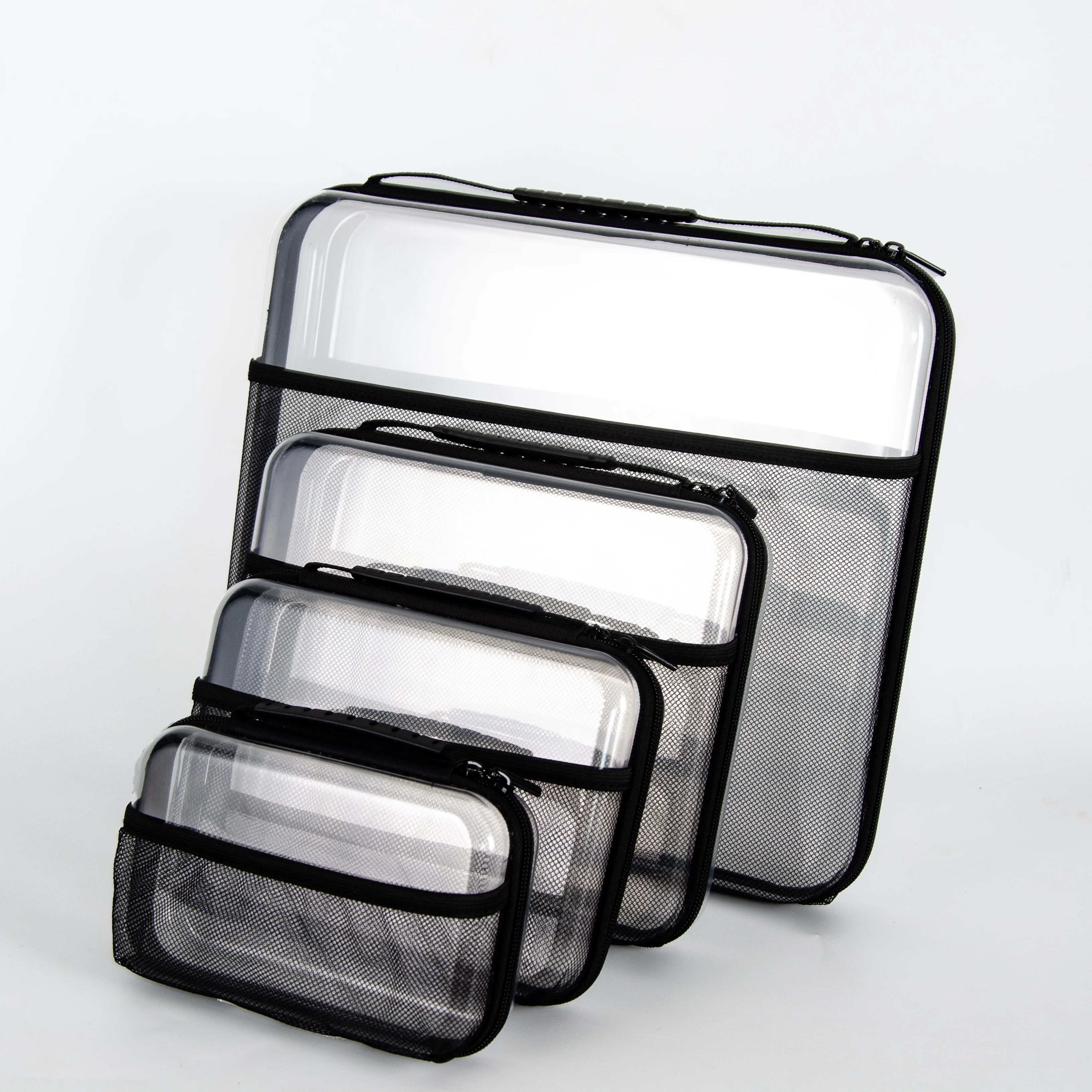 

Front grid with handle transparent strorage box toilrtries large capacity double zipper storage box