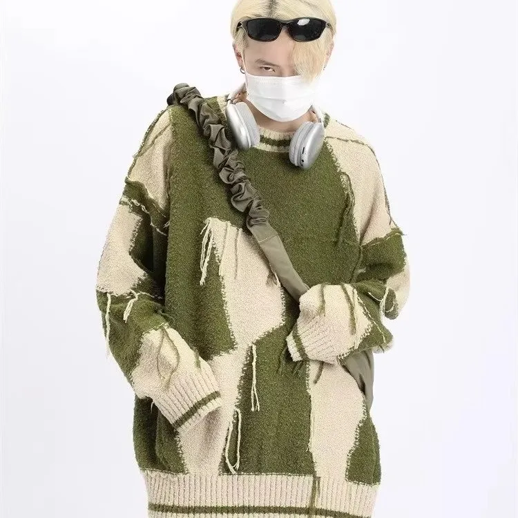 

Extra Large 300 Pou Autumn Winter Tassel Design Lazy Sle Blo Color Knitted Sweater Jaet Trendy Men's Knittedwear