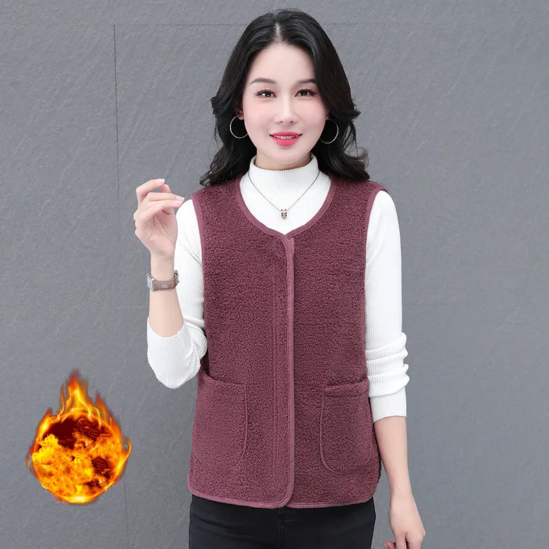 السيدات الخريف الشتاء جديد دافئ مقاومة البرد القطبية سترة صوف عادية تنوعا معطف بلا أكمام منتصف العمر الأم سترة دافئة #5