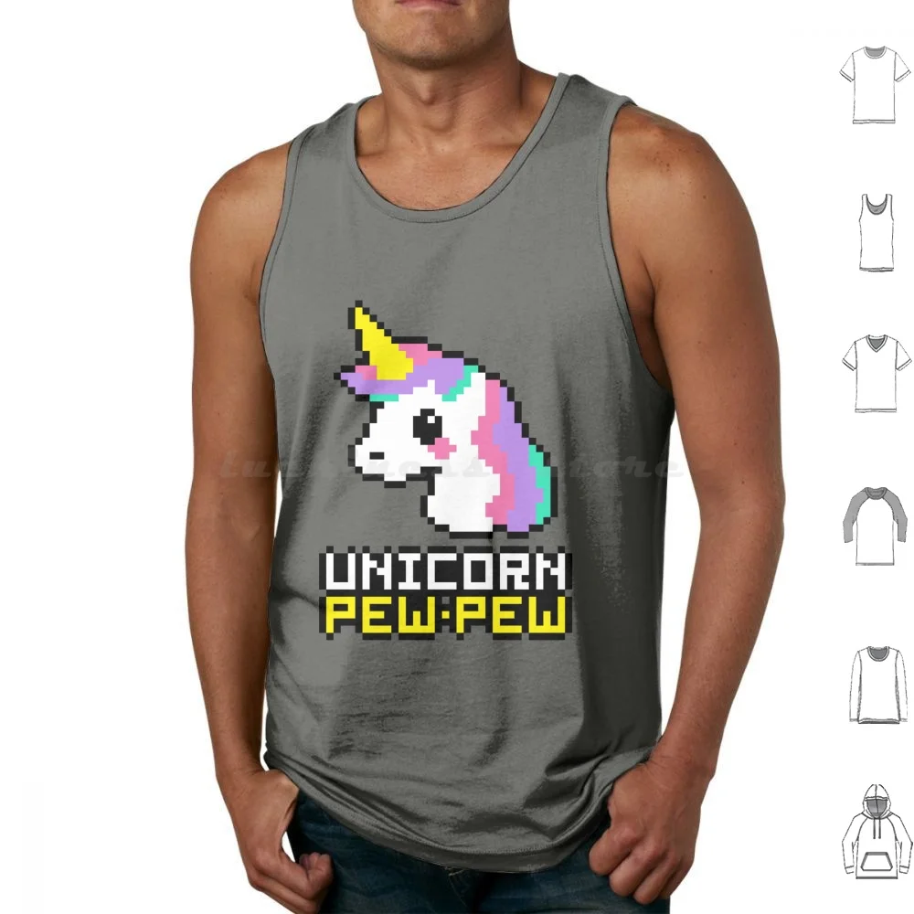 Unicorn-Pew! Tank Tops Print Cotton Pixel 8bit 8 Bit Byte Retro Gamer Game Gaming Emo Hipster Katie White Katie