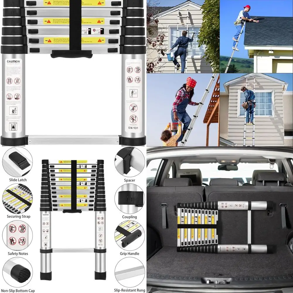 

Multi-Purpose 12.5ft/3.8m Aluminum Telescoping Extension Ladder, EN131 Certified