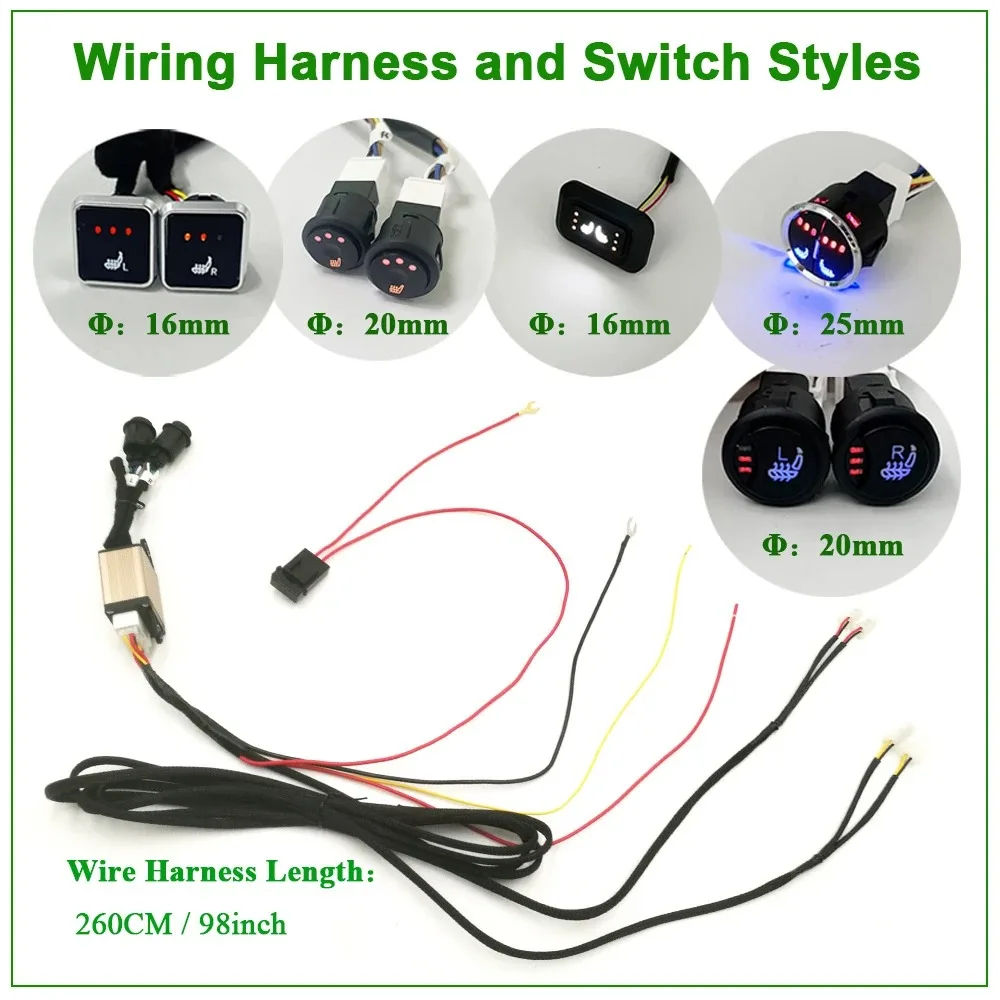 Assento de carro universal inverno kit de aquecimento embutido para 2 assentos 12v 100w almofada de aquecimento de fibra de carbono com sistema de interruptor de controle de 3 níveis