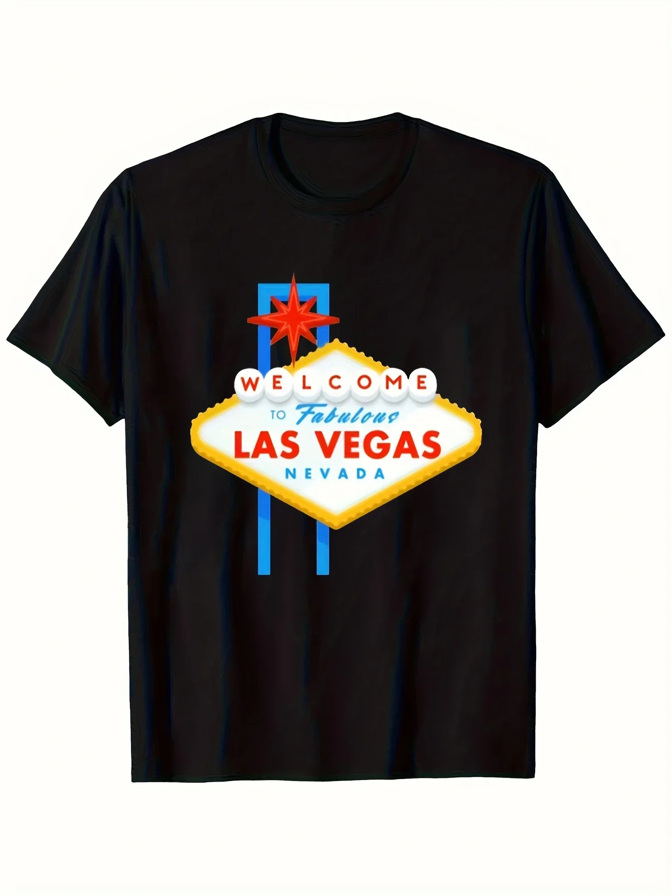 New 1pc Men's Las Vegas Welcome Sign Graphic T-Shirt - Black with Neon 