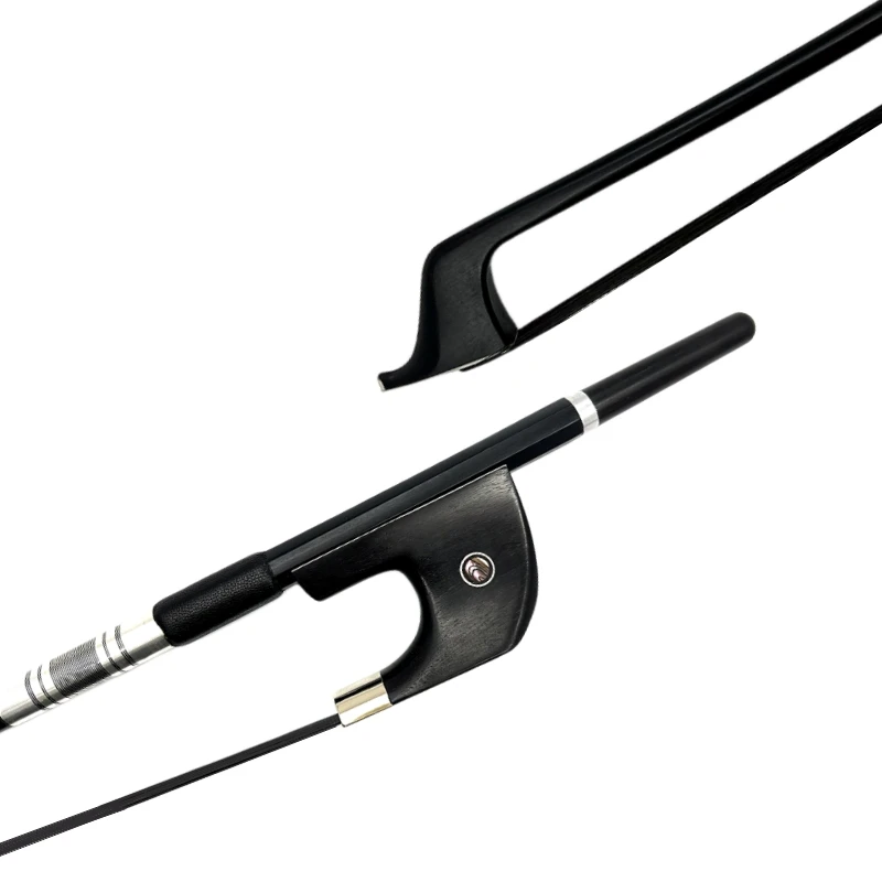 1pcs 4/4,3/4,1/2 New upright double bass bow Black Carbon Fiber Stick,white/black Horsehair Horsetail,Ebony Frog