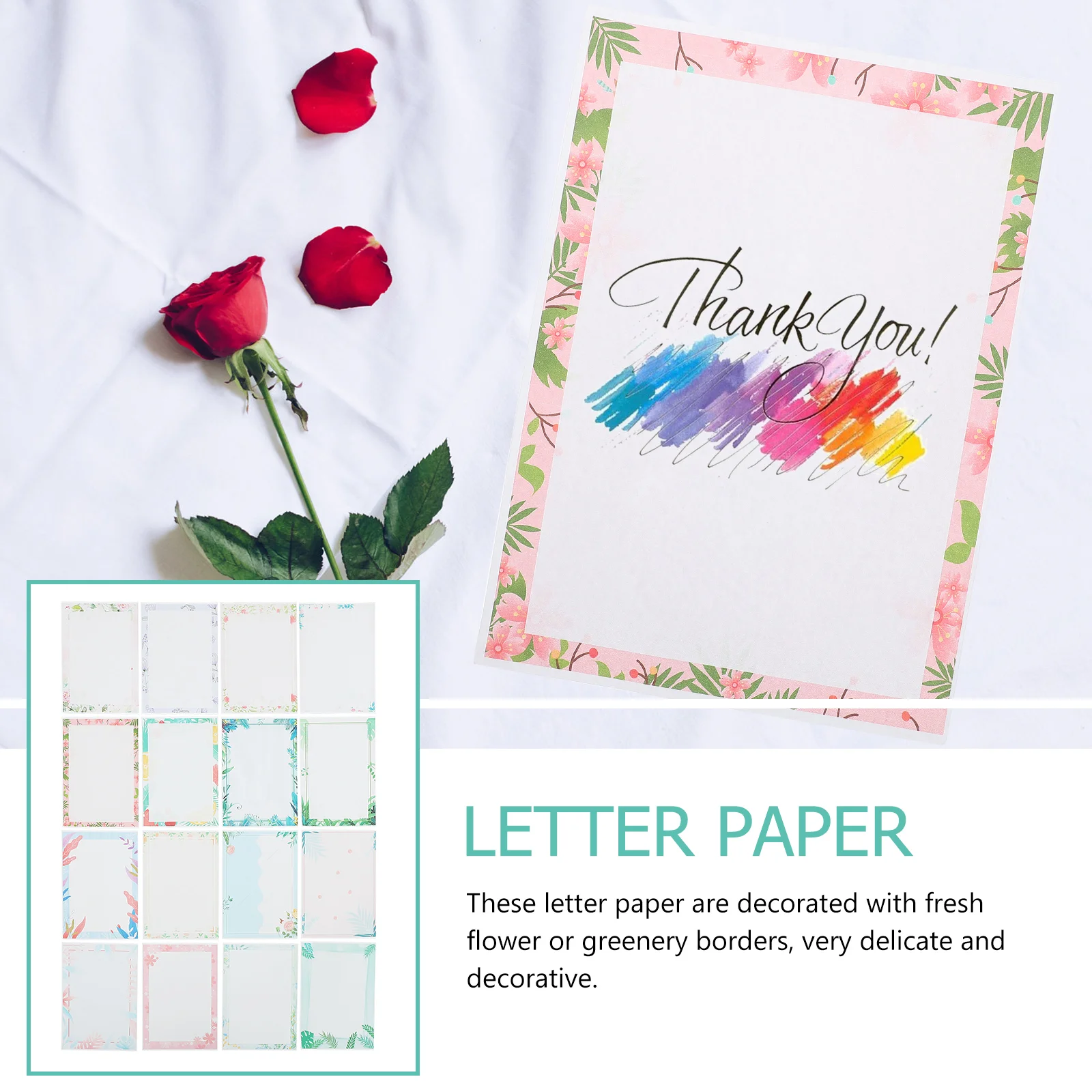 160 Pcs Printer Paper Letter Stationery Students Writing Decor Fresh Flower Border Floral Child