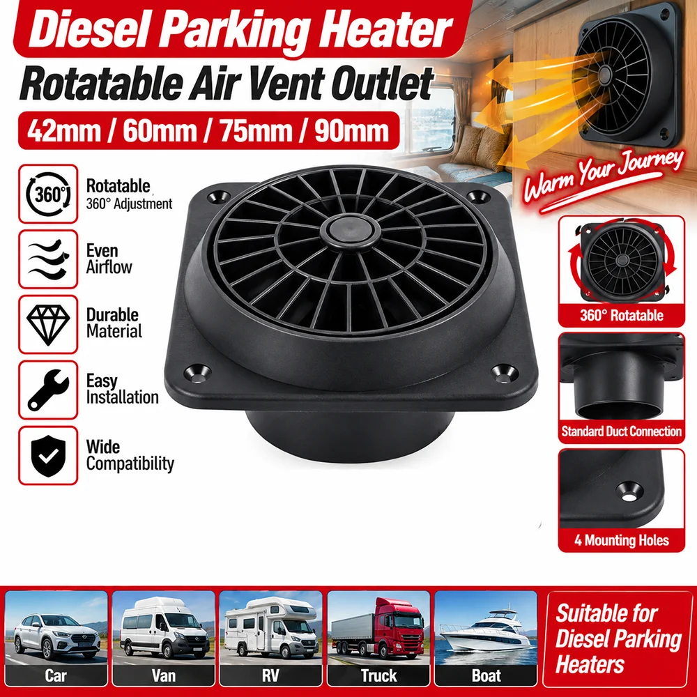 Rotatable Air Vent Outlet 42/60/75/90mm for Diesel Parking Heater Air Duct RV Van Truck Camper