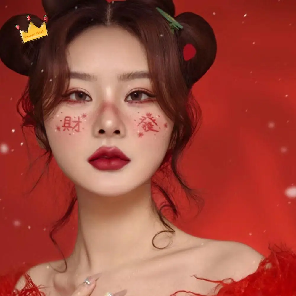 

Waterproof New Year Makeup Stickers Long Lasting Body Art New Year Face Tattoo Cute Cartoon Cheek Temporary Tattoo