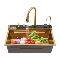 Gold Smart Kitchen Sink with Faucet, Digital Touch Control Panel, Pull-out Sprayer and Cup Washer, Modern Stainless Steel Sink