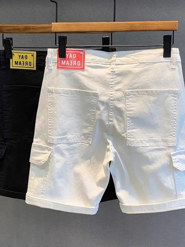 White Casual Loose Fit Summer Thin Cotton Men's Denim orts Straight Leg Five-Quarter Length Breathable Comfortable Jeans