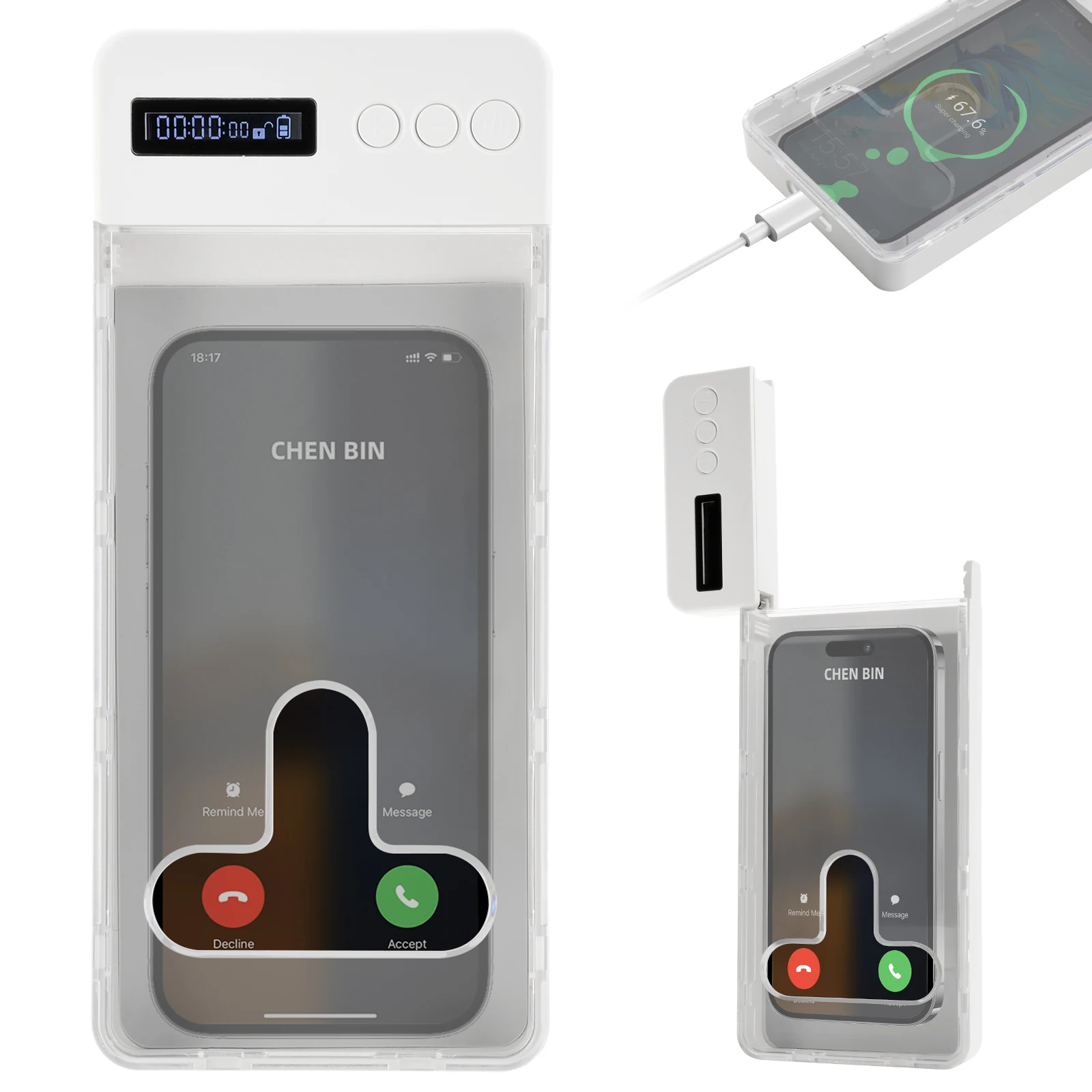 Phone Lock Box with Timer LCD Display Self-discipline Tool Transparent Cell Phone Lock Box Adults Students Self-Discipline Tools