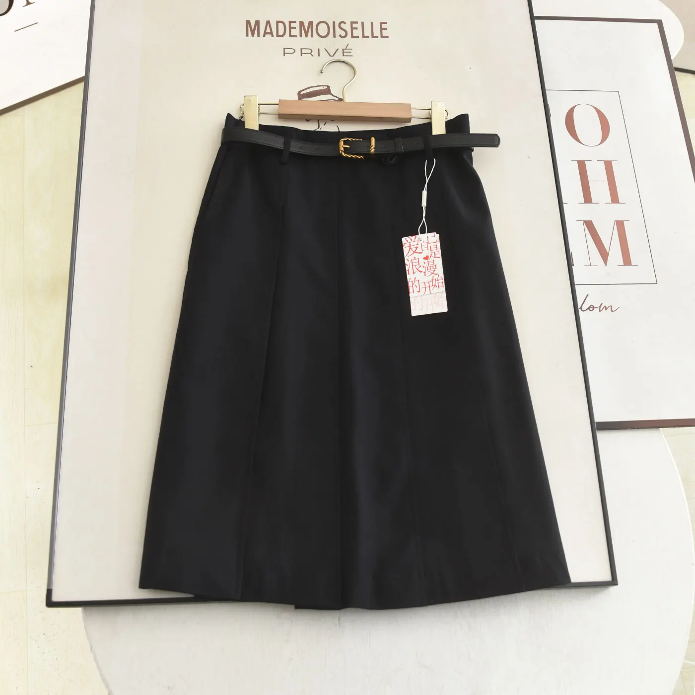

High Waist A-Line Pleated Midi Skirt Belted Versatile Slimming Spring Summer New Style Women's Fashion Half-length Skirts