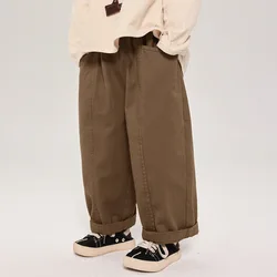 Boys autumn big pockets casual pants Girls solid color loose radish pants Kids cotton trousers