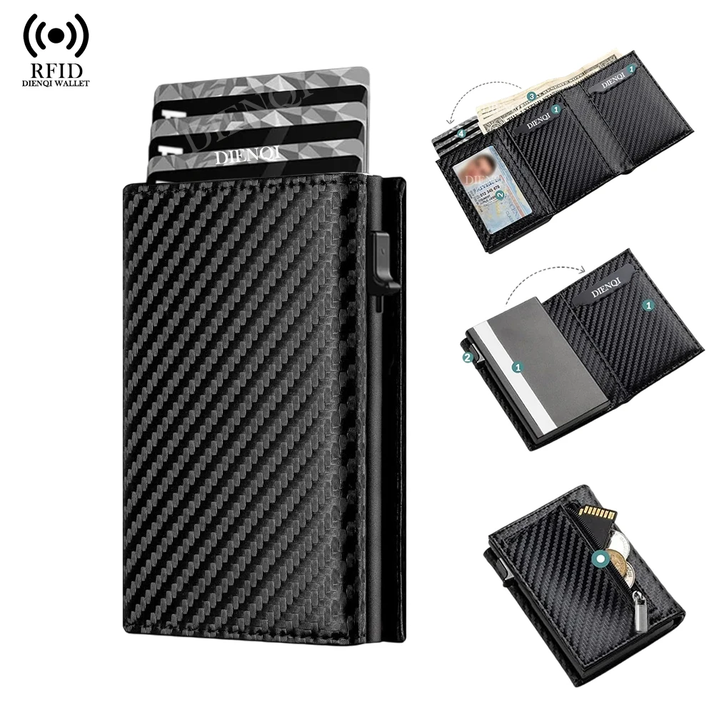 

Всплывающий держатель для кредитных карт из углеродного волокна, магнитный RFID-умный кошелек, металлический чехол, кошелек для монет, держатель для банковских карт, маленькие кошельки для мужчин