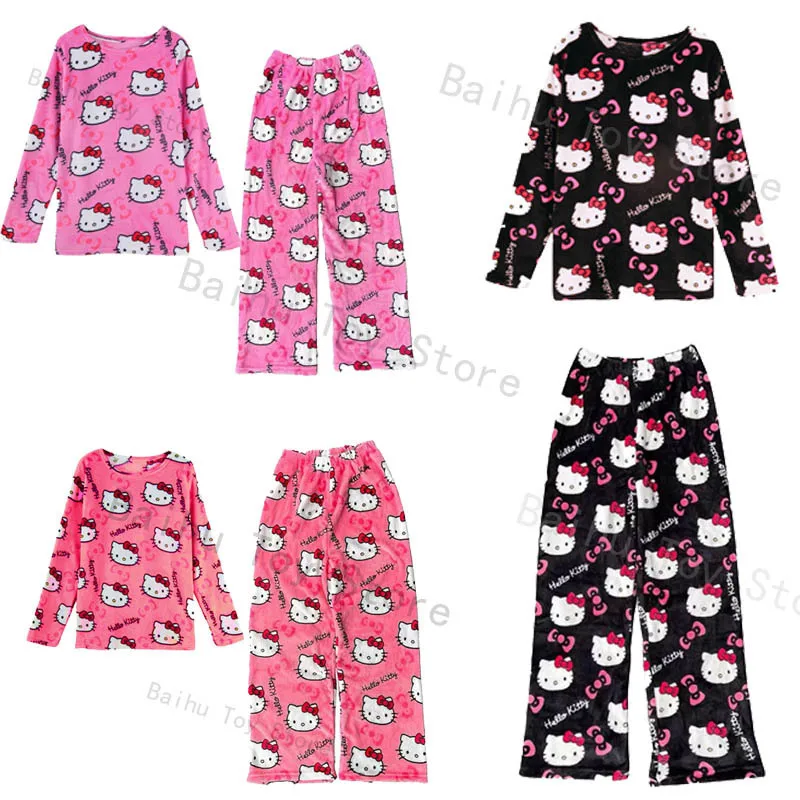 NEW Sanrio Hello Kitty Pajama Suit Cartoon KT Cat Pjs Pants For Women Y2k Halloween Cosplay Dress Household Sleepwear Girls Gift