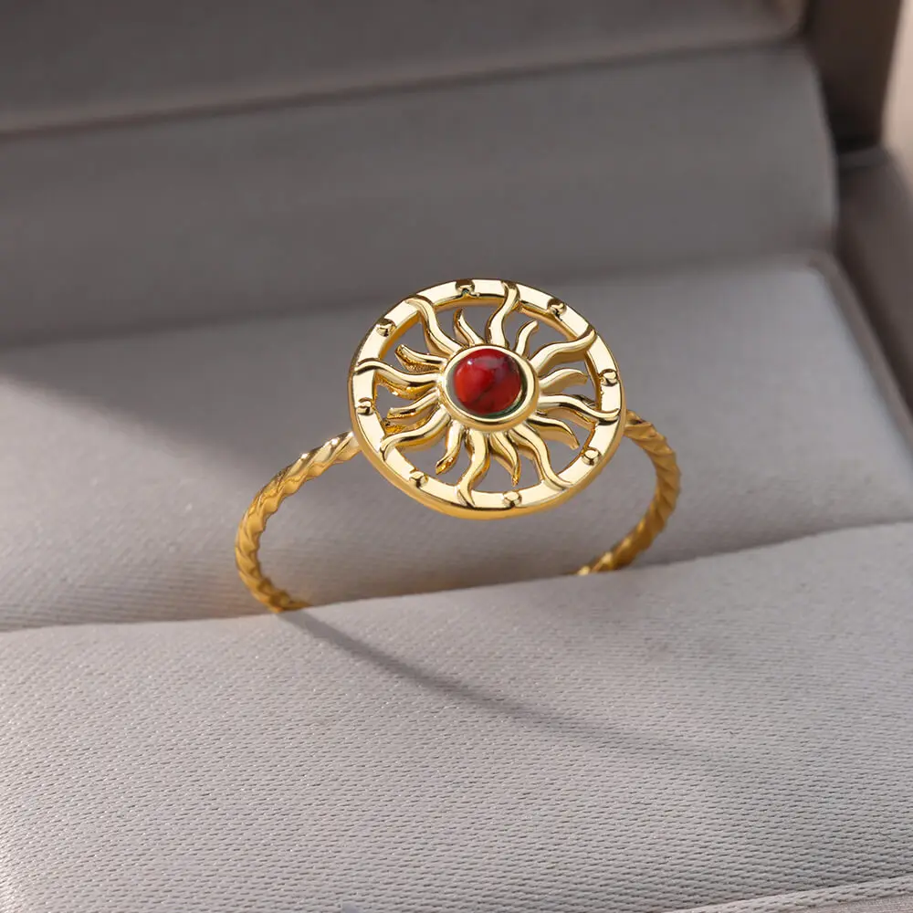 

Stainless Steel Rings For Women Decoration Gold Color Accessories Vintage Fashion Jewelry Adjustable Open Sun Flower Ring Gift