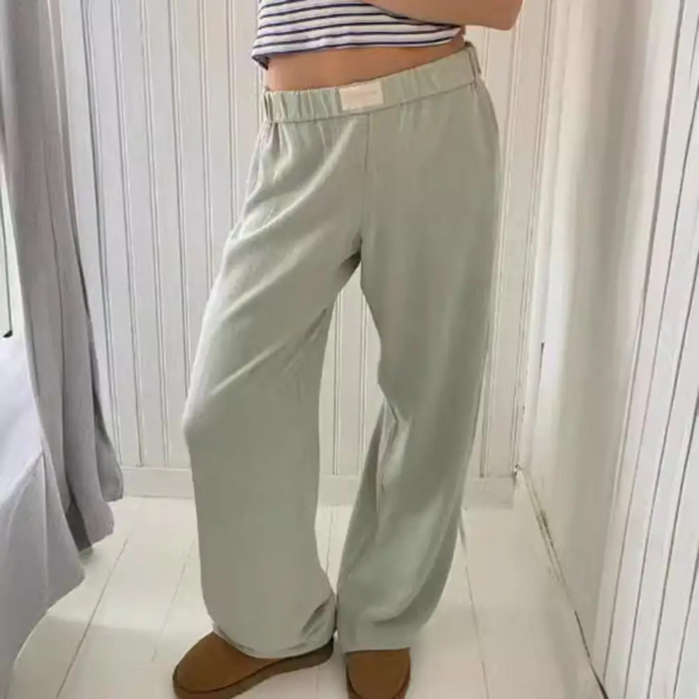 

Summer Women's Lace Pants Casual Elastic High Waist With Pockets Nine Points Trouser Office Ladies Commuting Streetwear