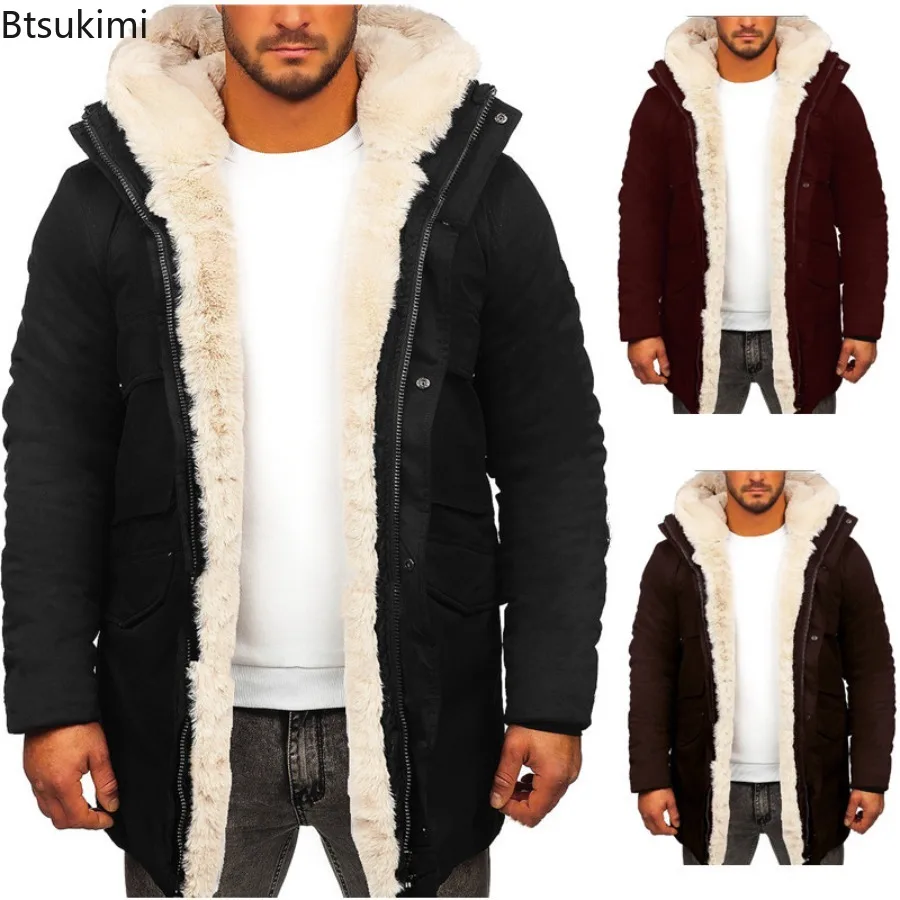 

Winter Warm Faux Fur Jackets Men Parkas Coats Fashion Long Sleeve Casual Zipper Hooded Jackets Thicken Cool-proof Male Outerwear