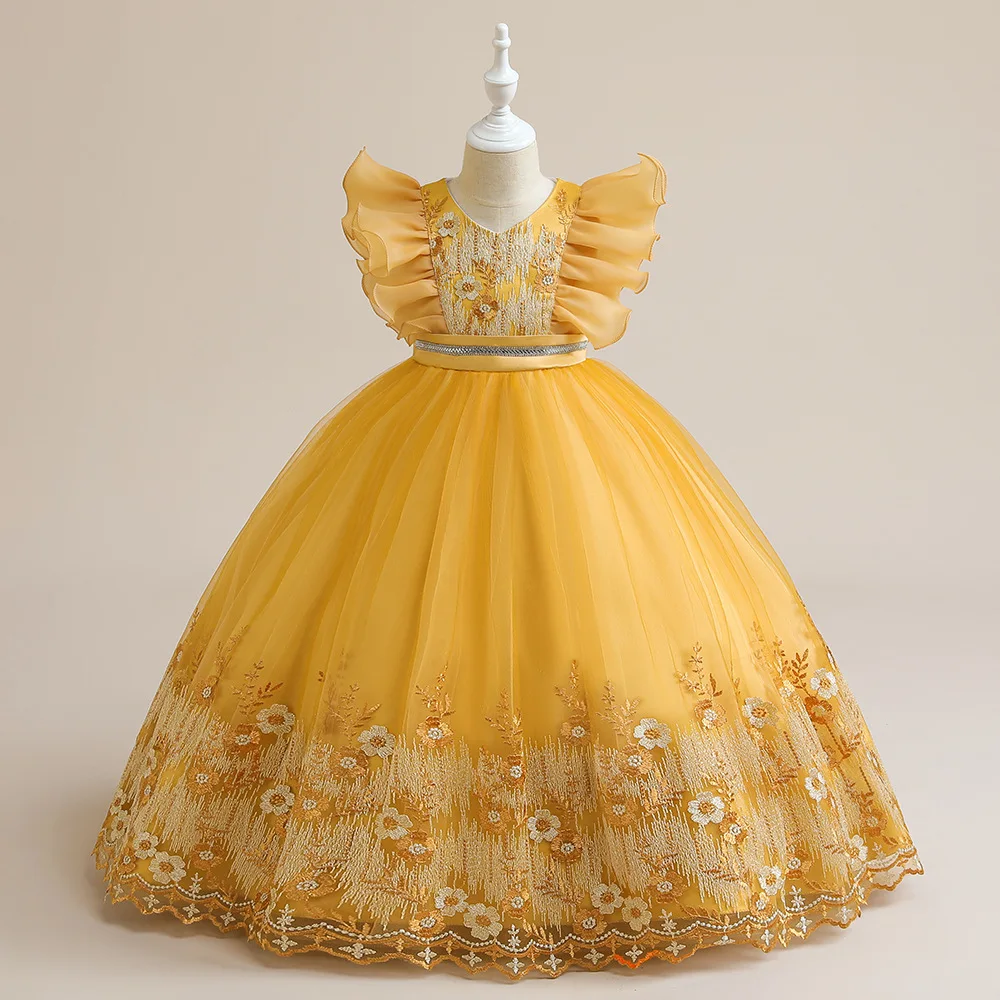 Girls Party Dresses 4 Colors 120cm-170cm Children Dress Princess Wedding Ball Gown Performance Piano Birthday Skirt