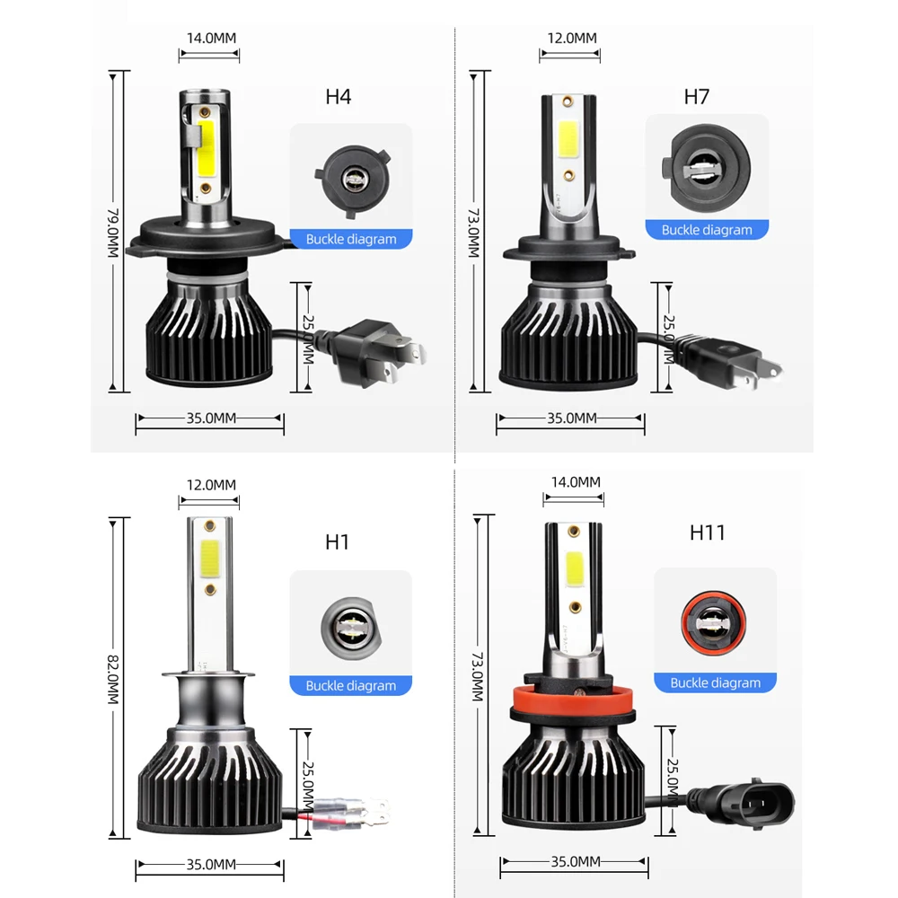 1PC 35W Motorcycle Auto LED Headlight H1 H4 H7 H11 Lamp Fog Light Turbo Fan Bulb Front Headlamp Moto Bike Scooter Spotlamp 6000K