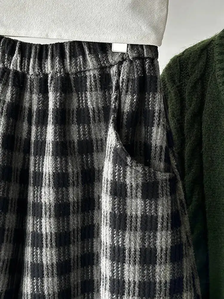 EAM Plaid High Elastic Waist Wide Leg Ankle Length Vintage Pants New Trousers Women Fashion Tide Autumn 2026 30A4051