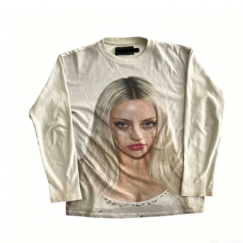 Personalized Dark Printed Crew Neck Sweatshirt Long-Sleeved T-shirt Pullover Retro Coat Street Fashion Y2k Style