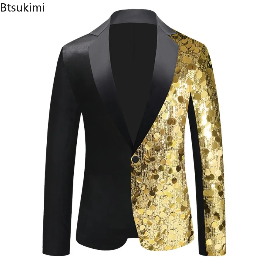 New Men's Fashion Patchwork Sequined Suit Jackets Wedding Dinner Band Stage Street Performance Costumes Male Blazers Party Suits