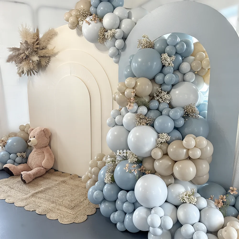 Kit de guirnaldas de arco de globos de arena blanca y azul polvoriento, 126 Uds., para niño y niña, tema de oso de cumpleaños, Baby Shower, decoración nupcial para fiesta de boda