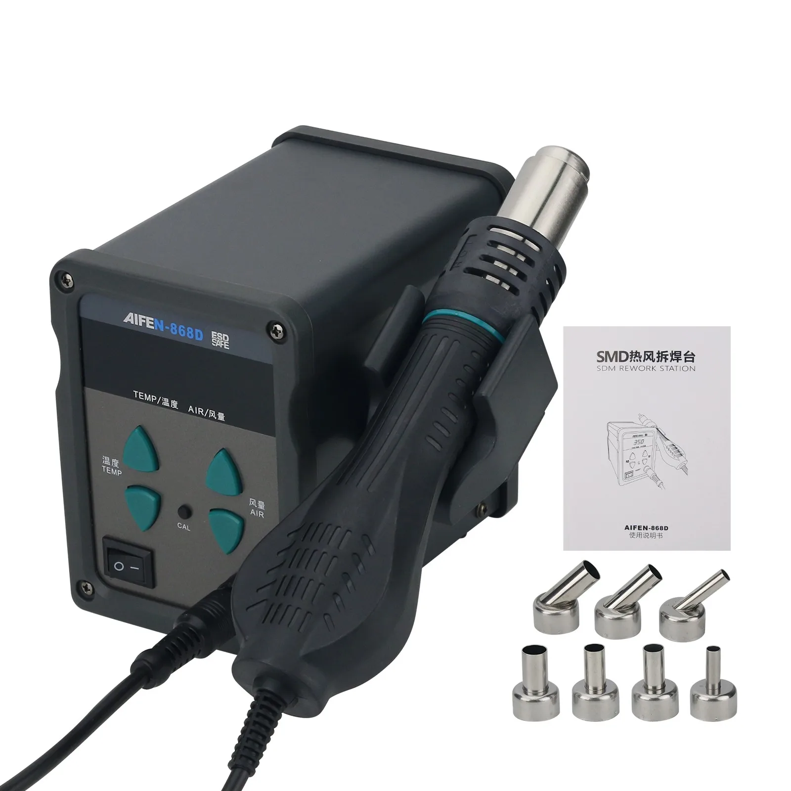 

AIFEN-868D Станция для распайки 700 Вт Станция для распайки термофена для прямого воздуха на спиральном воздухе