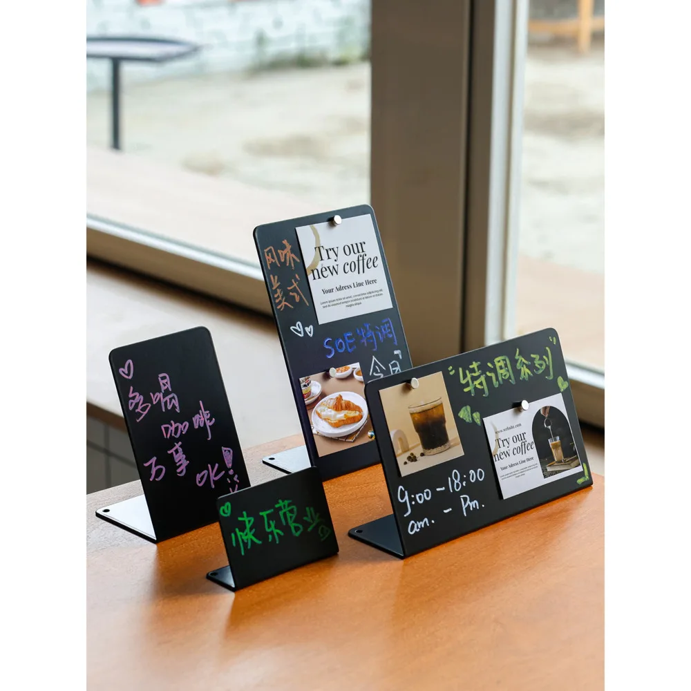 

2pcs Magnetic Blackboard Metal Desktop Memo Display Board Suitable for Pharmacies and Supermarkets — Includes 2 Magnets