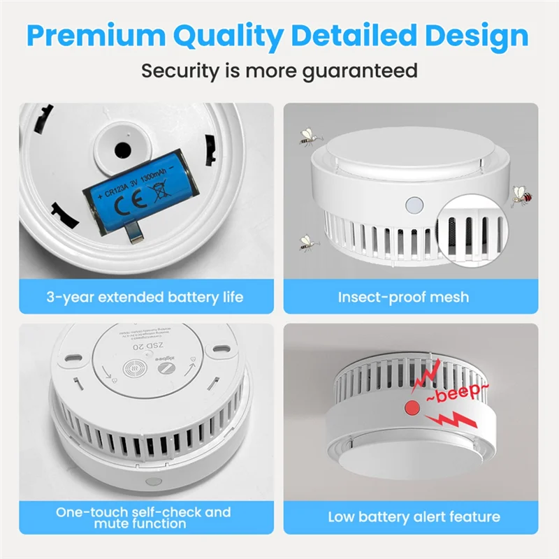 

B04B-Smart Zigbee Smoke Detector Sensor Compatible With Amazon Alexa/Google Home High Decibel Alarm