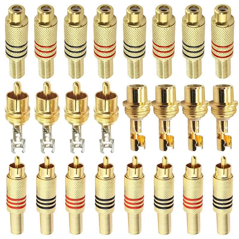 4/10Pcs Gold-plated Solder Terminal RCA Male Plug RCA Female Jack Socket RCA Connector for Audio Video Speaker