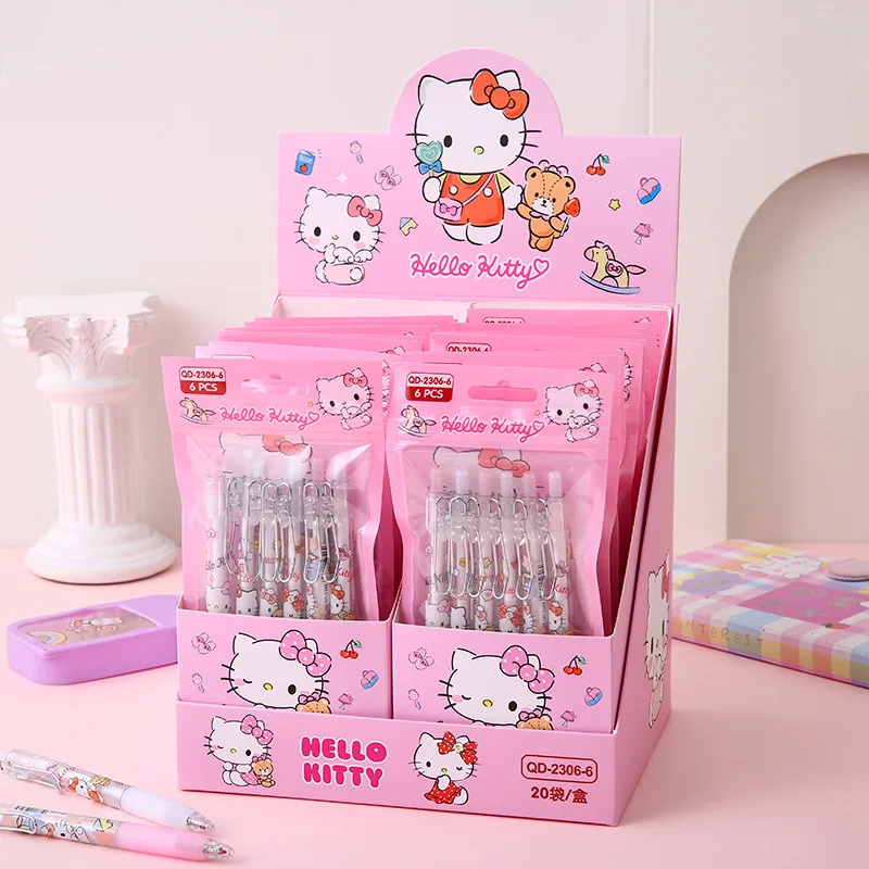 

6pcs Sanrio Series Gel Pen 0.5mm Hello Kitty Y2k New Kawaii Cartoon Press Signature Pen Black Stationery Supplies Student Gifts