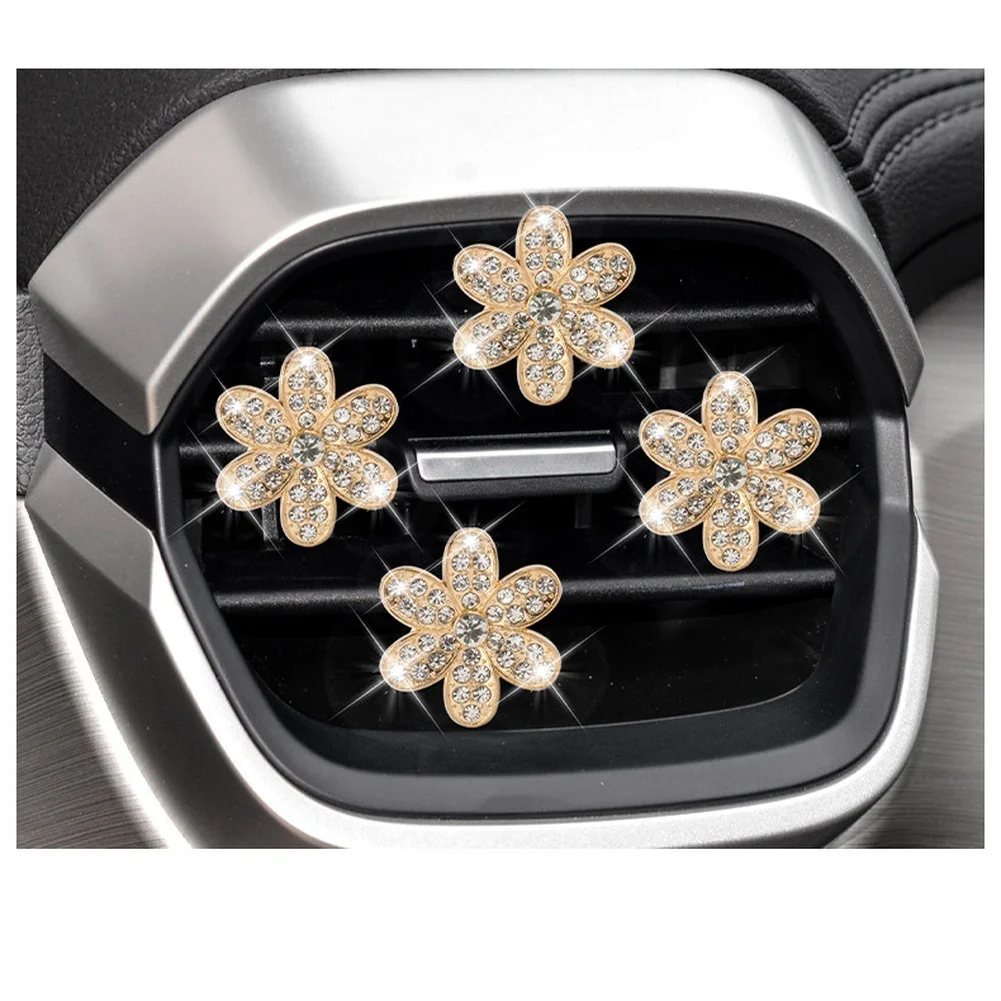 

Алмазный автомобильный вентиляционный отверстие, ароматерапевтический диффузор для автомобилей, ароматный сплав с цветком жасмина и хрустальными акцентами, легкое вентиляционное крепление