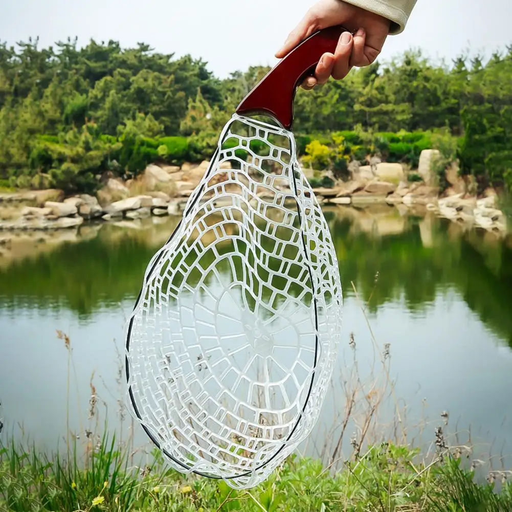 

Folding Landing Net Stream Fishing Dip Net Wooden Carved Handle Fishing Landing Net for Quick-drying Silicone Catch for Kayak