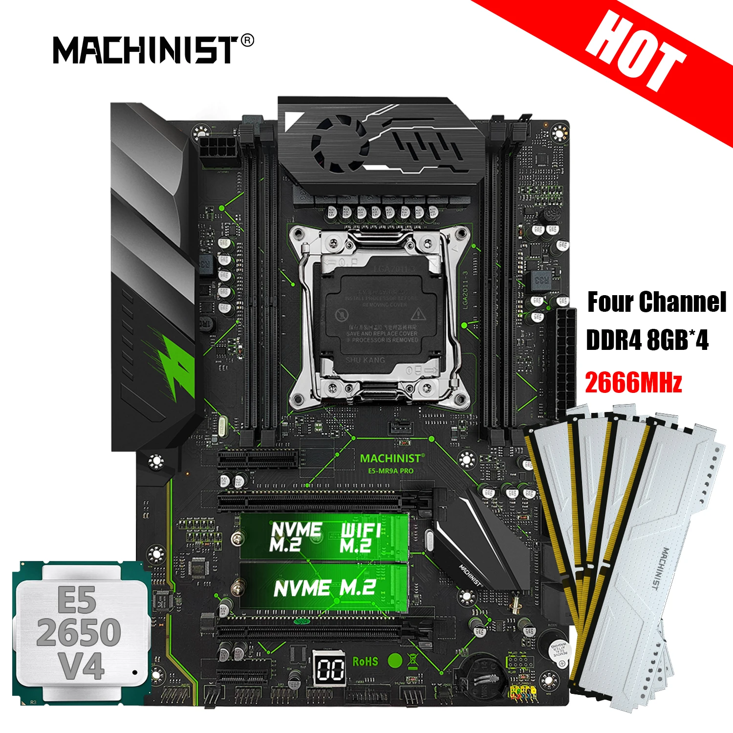 MACHINIST-Carte mère X99, MR9A PRO, ChlorLGA 2011-3, Xeon Kit E5 2650 V4, CPU DDR4, 4x8 Go de RAM, 2666MHz, Mémoire NVcloser, WIFI, USB, SATA 3.0