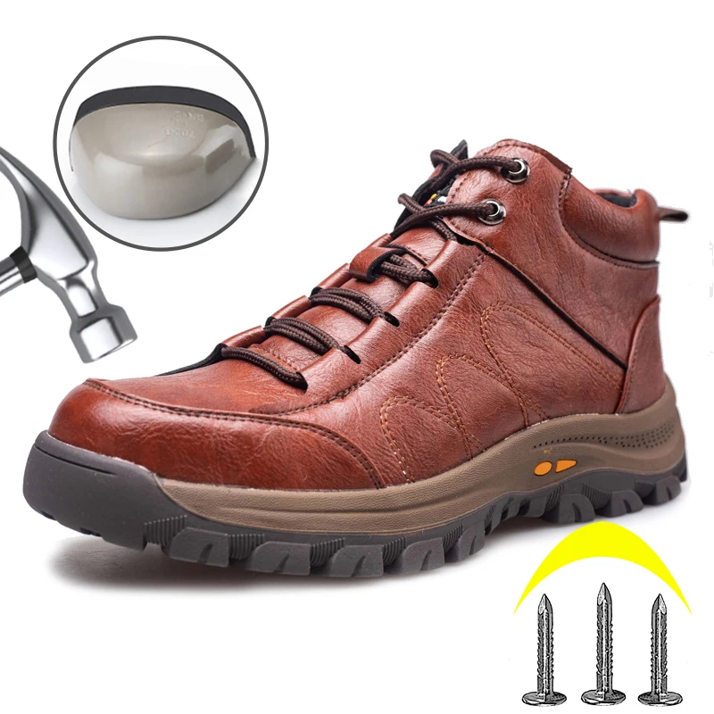 

Leather Safety Shoes Indestructible Steel Toe Work Boots Anti Scalding Welding Anti Puncture Safety Shoes Protective Sneakers