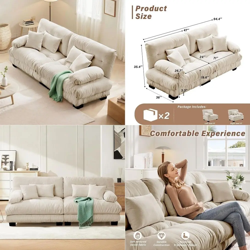 

Modern Living Room Velvet Recliner Sofa, Loveseat Sofa for Apartment, Solid Wood Frame, Easy to Install 94.4 inch,Camel