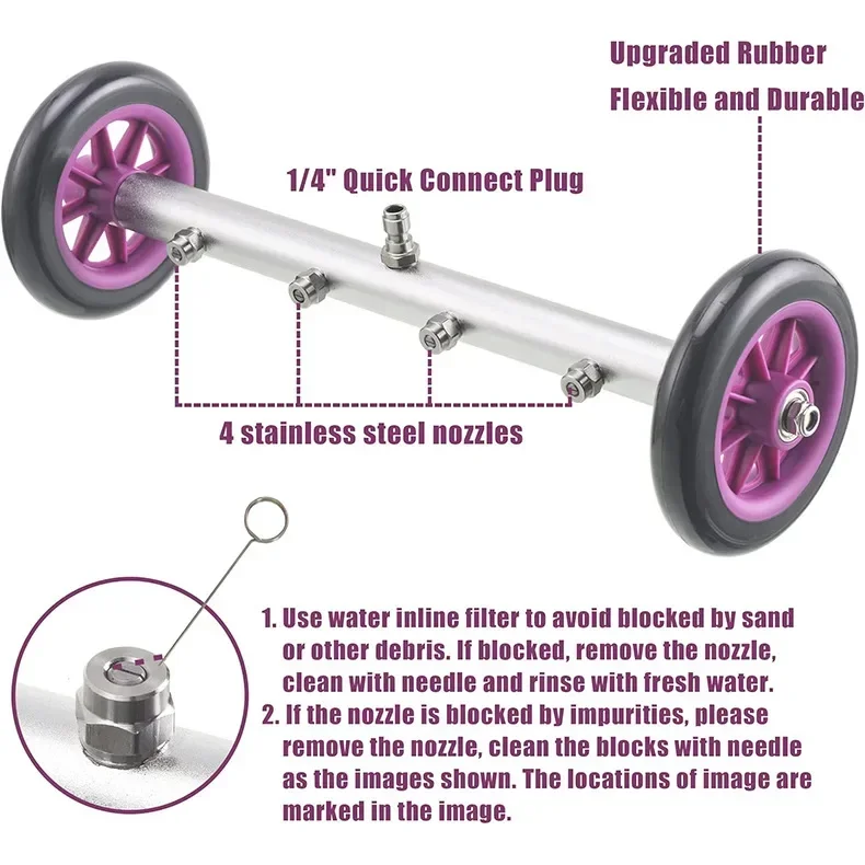 High Pressure Washer 1/4 Inch Car Chassis Cleaner High Pressure Water Gun Car Bottom Brush 4000PSI  4 Nozzles Garden Cleaning