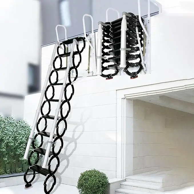 

Pull Down Attic Ladder, Wall Mounted Folding Loft Ladder with Armrests, Titanium-magnesium Alloy Retractable Attic Loft Stairs