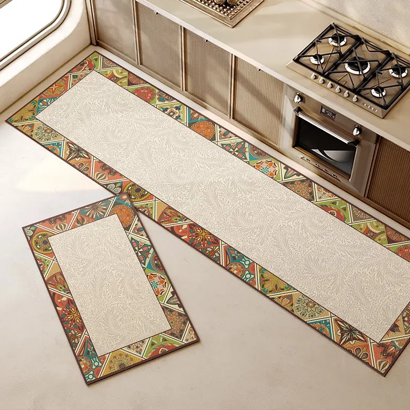 

Kitchen Floor Mat PVC Leather Waterproof Carpet Non-slip Foot Mats Long Rug Flowers French Style Home Decoration Rugs Alfombra