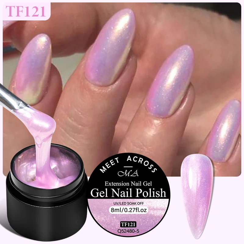 MEET ACROSS 8ml Aurora Extension Nail Gel Polish Glitter Sparkling Nail Art Semi Permanent Building Gel For Nails Manicure