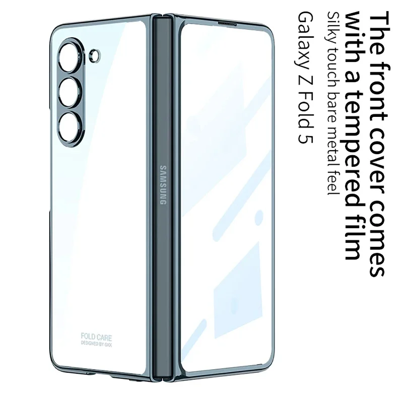 For Samsung Galaxy Z Fold 7 Fold6 5 Case Luxury Electroplated Transparent With Tempered Glass Folding Shockproof Hard Back Cover